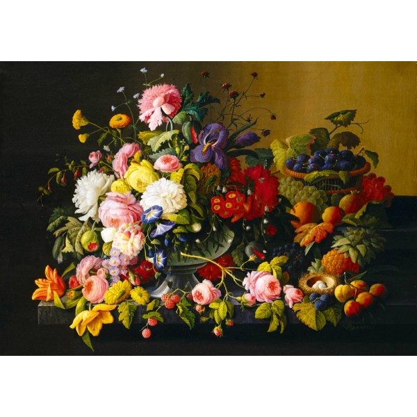 Martwa natura- kwiaty i owoce, Severin Roesen 1855 (1000el.) - Sklep Art Puzzle